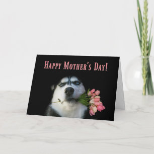 Siberische Husky en Tulpen Gelukkige Moederdag Kaart