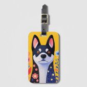 Siberische Husky Folk Art Style Bagagelabel (Voorkant (verticaal))