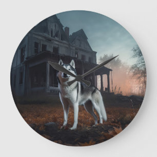 Siberische Husky Halloween eng Grote Klok