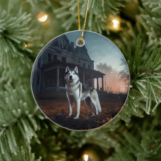 Siberische Husky Halloween eng Keramisch Ornament (Boom)