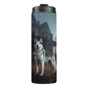 Siberische Husky Halloween eng Thermosbeker