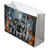 Siberische Husky Halloween Spooky Groot Cadeauzakje (Achterkant Gekanteld)