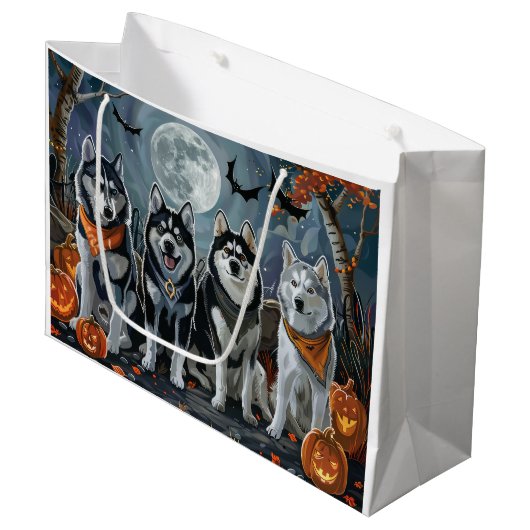 Siberische Husky Halloween Spooky Groot Cadeauzakje (Voorkant Gekanteld)