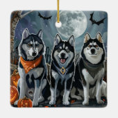 Siberische Husky Halloween Spooky Keramisch Ornament (Achterkant)