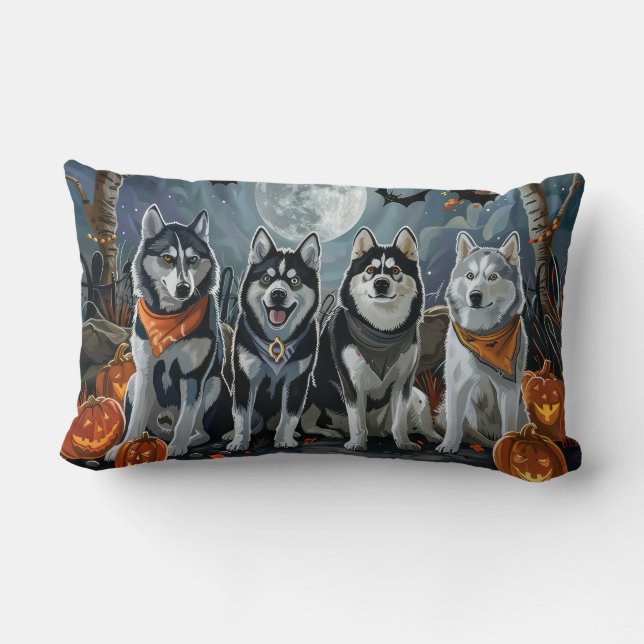 Siberische Husky Halloween Spooky Kussen (Achterkant)