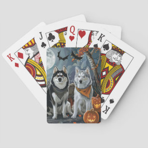 Siberische Husky Halloween Spooky Pokerkaarten