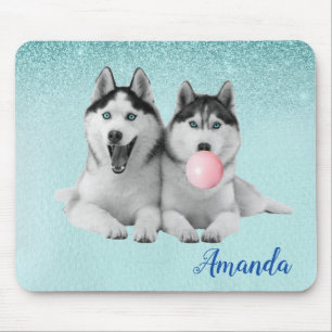 Siberische Husky Hond Blauwe Bubble Gum Muismat