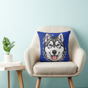 Siberische Husky-hond en berglaurierbloesem Kussen