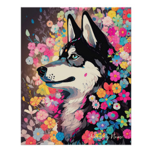 Siberische Husky Hond en Bloemen 004 - Tailor juwe Perfect Poster