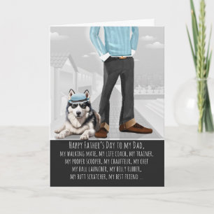 Siberische Husky-hond en papa grappige Vaderdag Feestdagen Kaart