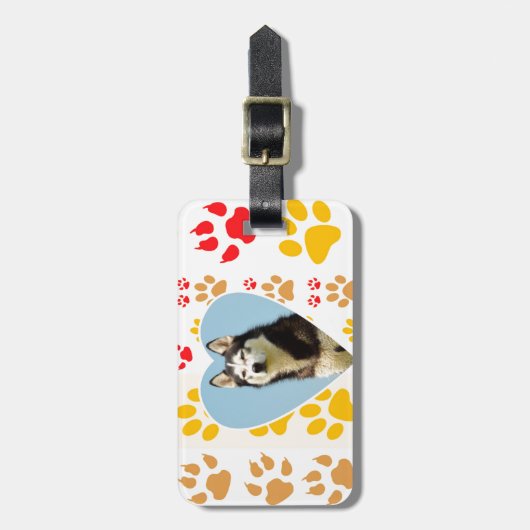 Siberische Husky Hond Hart Paws Print Bagagelabel (Voorkant verticaal)