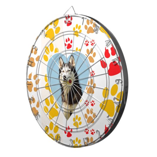 Siberische Husky Hond Hart Paws Print Dartbord (Voorkant Rechts)