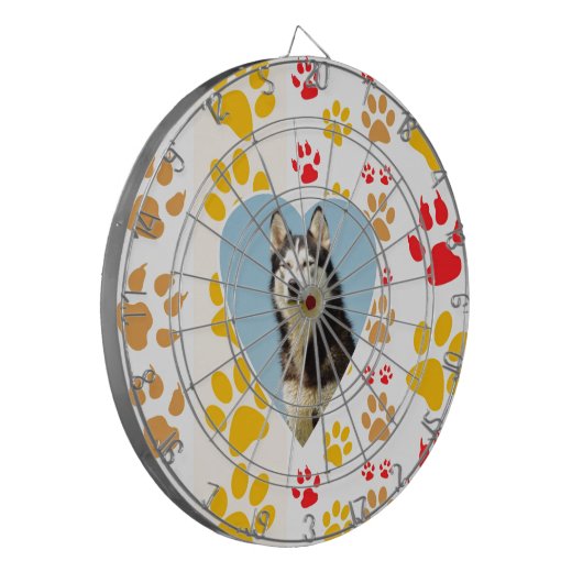 Siberische Husky Hond Hart Paws Print Dartbord (Voorkant Links)