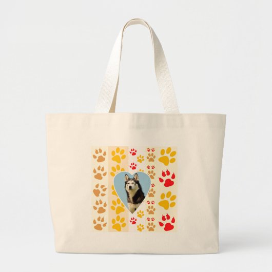 Siberische Husky Hond Hart Paws Print Grote Tote Bag (Voorkant)