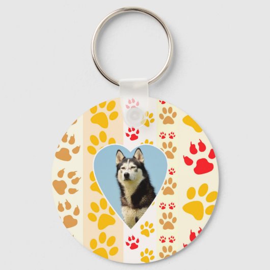 Siberische Husky Hond Hart Paws Print Sleutelhanger (Voorkant)