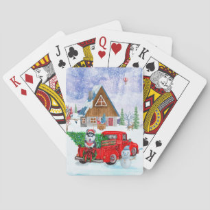 Siberische Husky-hond in kerstbezorgwagen Pokerkaarten