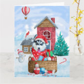 Siberische Husky Hond In Sneeuw Kerst Hondenhok Kaart (Gele Bloem)