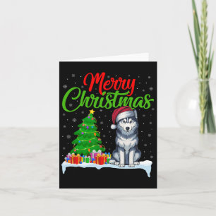 Siberische Husky Hond Kerstboom Licht Grappige Ker Kaart