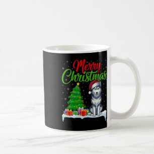 Siberische Husky Hond Kerstboom Licht Grappige Ker Koffiemok