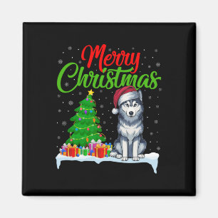 Siberische Husky Hond Kerstboom Licht Grappige Ker Magneet
