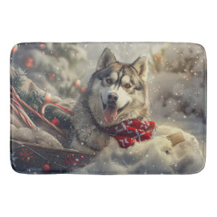 Siberische Husky Hond Kerstfeest Badmat