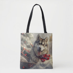 Siberische Husky Hond Kerstfeest Draagtas