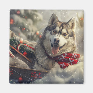 Siberische Husky Hond Kerstfeest Magneet