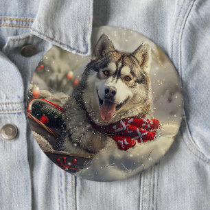 Siberische Husky Hond Kerstfeest Ronde Button 6,0 Cm
