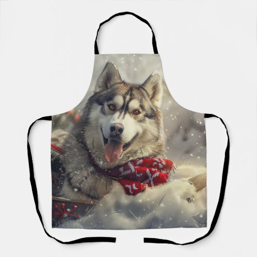 Siberische Husky Hond Kerstfeest Schort (Voorkant)