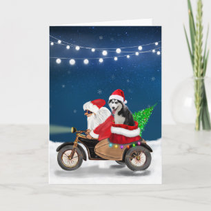 Siberische Husky Hond Kerstman Santa Claus Kaart