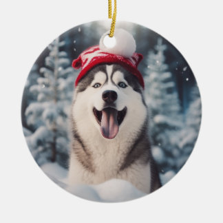 Siberische Husky Hond Kerstmis Keepsake Keramisch Ornament