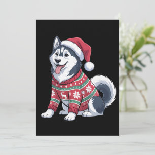 Siberische Husky Hond Lelijke Trui Kerstman Hoed K Kaart