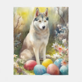 Siberische Husky Hond met Paaseieren Vakantie Fleece Deken (Voorkant)