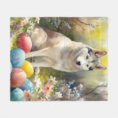 Siberische Husky Hond met Paaseieren Vakantie Fleece Deken (Voorkant (Horizontaal))