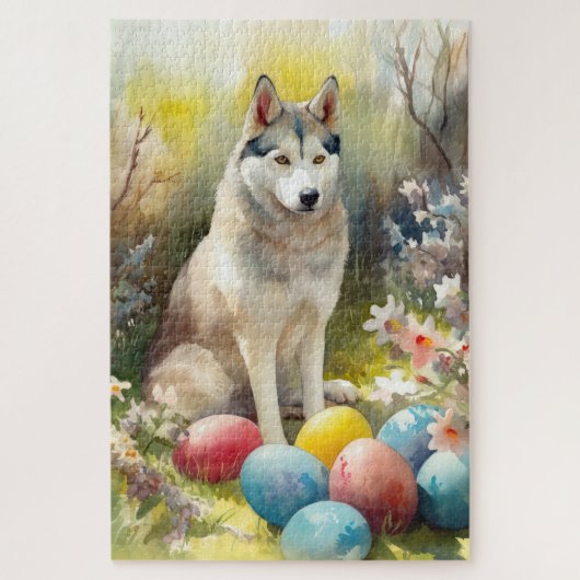 Siberische Husky Hond met Paaseieren Vakantie Legpuzzel (Verticaal)