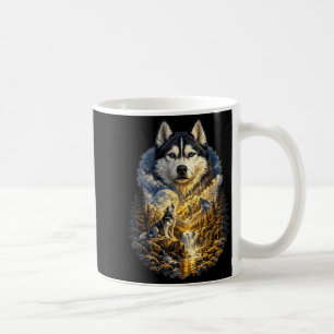 Siberische Husky Hond Natuur Huilend naar de Maan Koffiemok