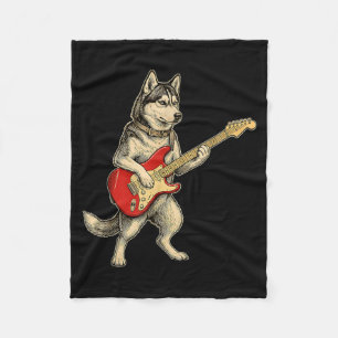 Siberische Husky-hond speelt elektrische gitaar Ro Fleece Deken