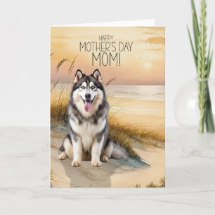 Siberische Husky-hond Sunset Beach Moederdag Feestdagen Kaart