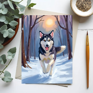 Siberische Husky Honden Schilderij Winter Briefkaart