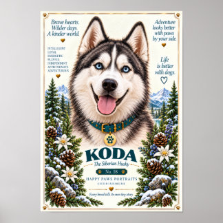 Siberische Husky-hondenportret | Koda nr. 18 Poster