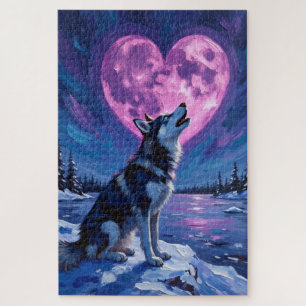 Siberische Husky huilt naar de Valentijnshart Legpuzzel