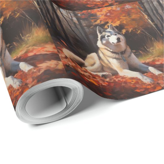Siberische Husky in de herfst laat Herfst inspirer Cadeaupapier (Rol Hoek)