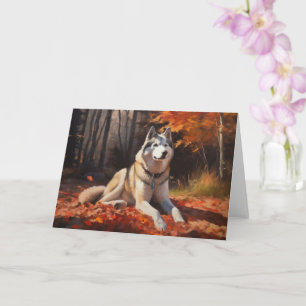 Siberische Husky in de herfst laat Herfst inspirer Kaart