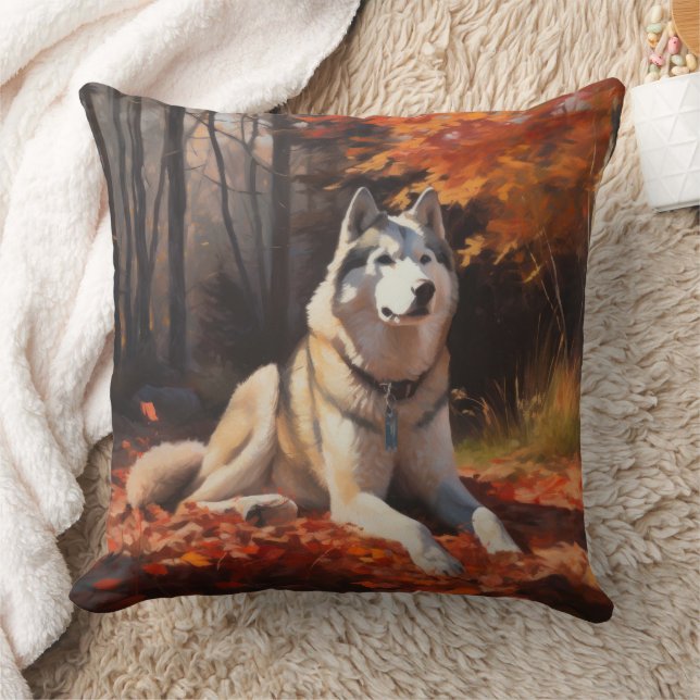 Siberische Husky in de herfst laat Herfst inspirer Kussen (Deken)