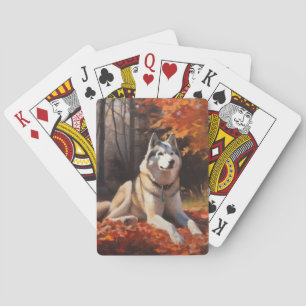 Siberische Husky in de herfst laat Herfst inspirer Pokerkaarten