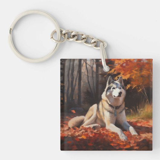Siberische Husky in de herfst laat Herfst inspirer Sleutelhanger (Voorkant)