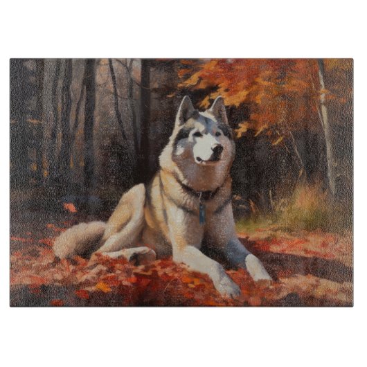 Siberische Husky in de herfst laat Herfst inspirer Snijplank (Voorkant)