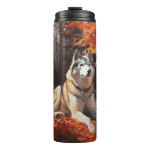Siberische Husky in de herfst laat Herfst inspirer Thermosbeker