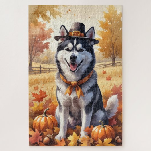Siberische Husky in de herfst verlaat de Thanksgiv Legpuzzel (Verticaal)