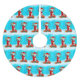 Siberische husky in sneeuw met kerstcadeaus kerstboom rok